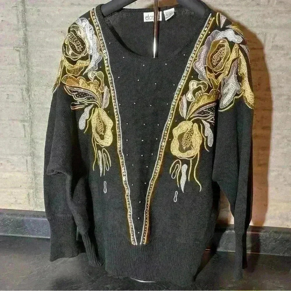 Etosha Tunic Sweater Cotton Blend Bat-Wing Long Sleeve Embellishments Size 1x - Picture 2 of 13